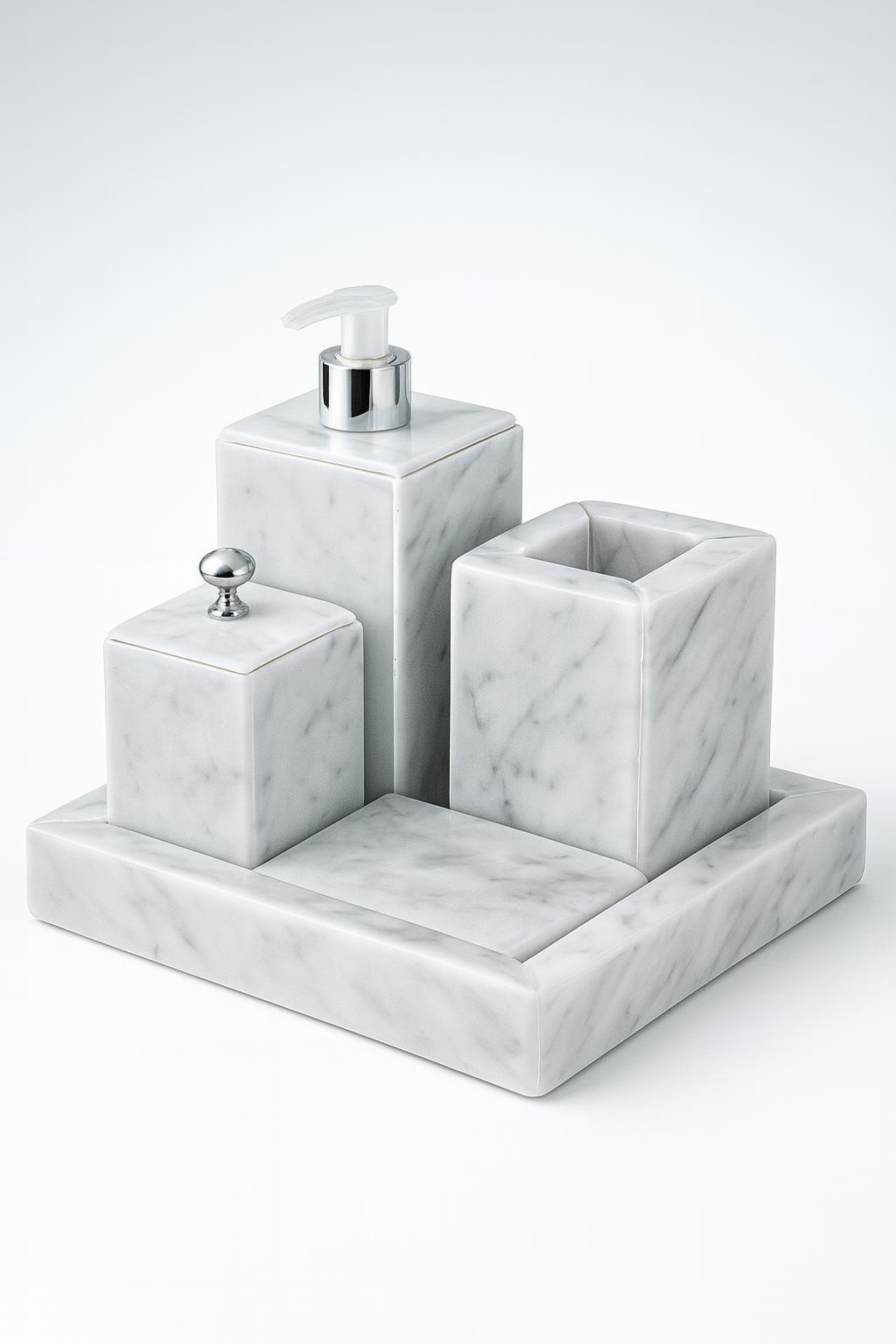 Série 5pcs accessoires salle de bain en marbre blanc 4