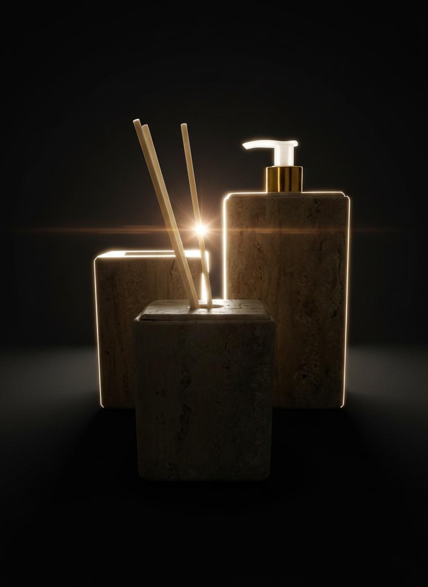 Série de 3pcs accessoires salle de bain en marbre travertin 3