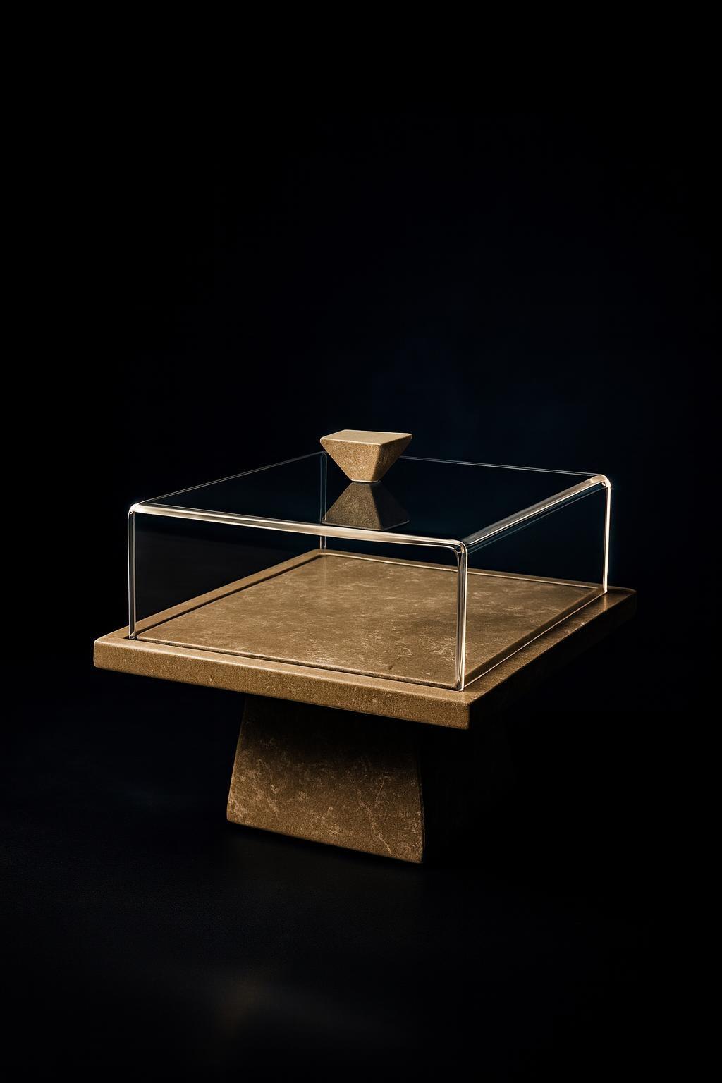 Présentoir carré en marbre beige et plexi 3