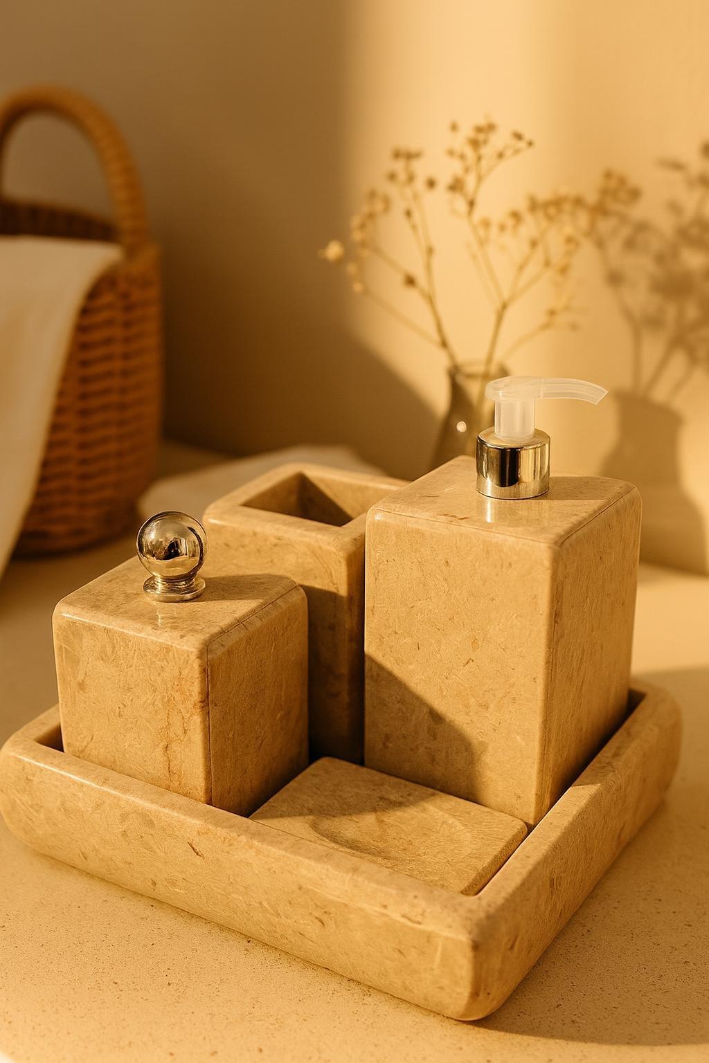 Série 5pcs accessoires salle de bain en marbre grège