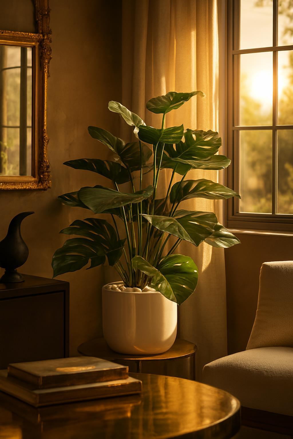 Faux philodendron, Monstera deliciosa Avec Pot En Céramique B12 4