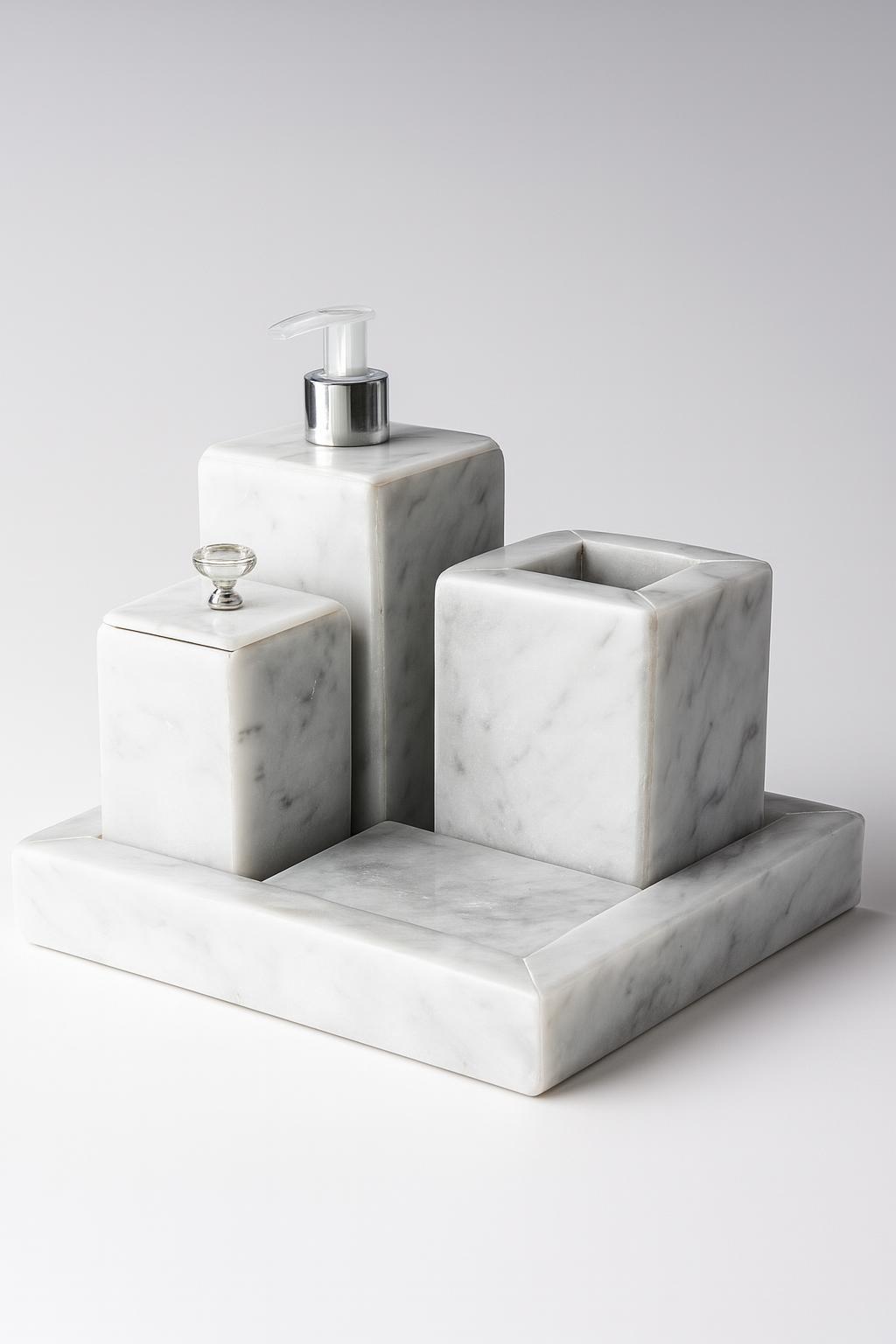 Série 5pcs accessoires salle de bain en marbre blanc