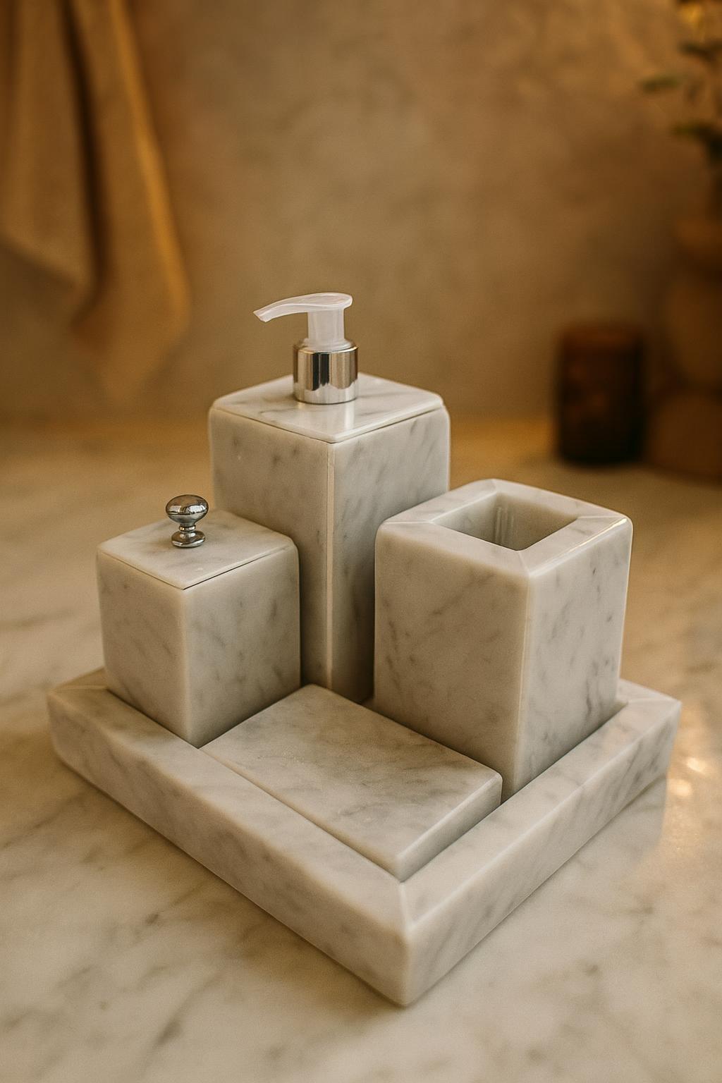 Série 5pcs accessoires salle de bain en marbre blanc 2