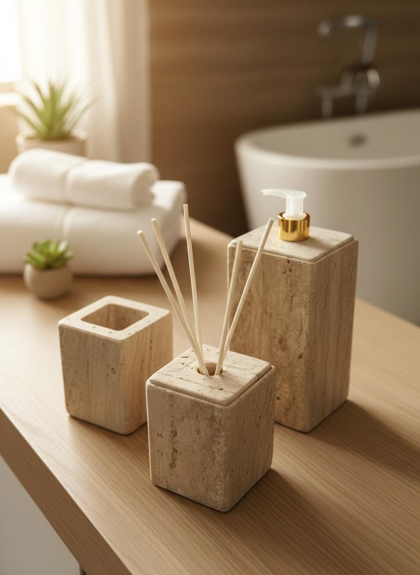 Série de 3pcs accessoires salle de bain en marbre travertin