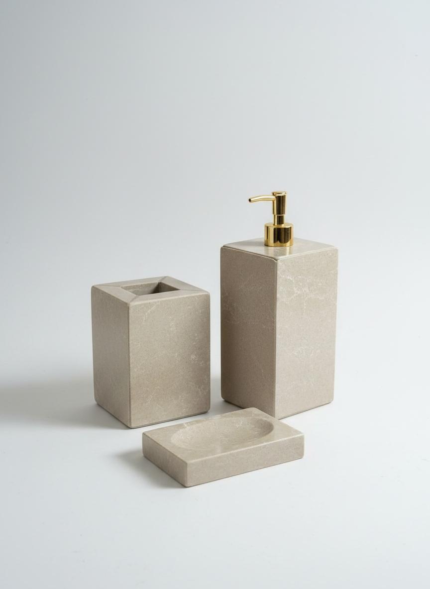 Série de 3pcs accessoires salle de bain en marbre grege 2