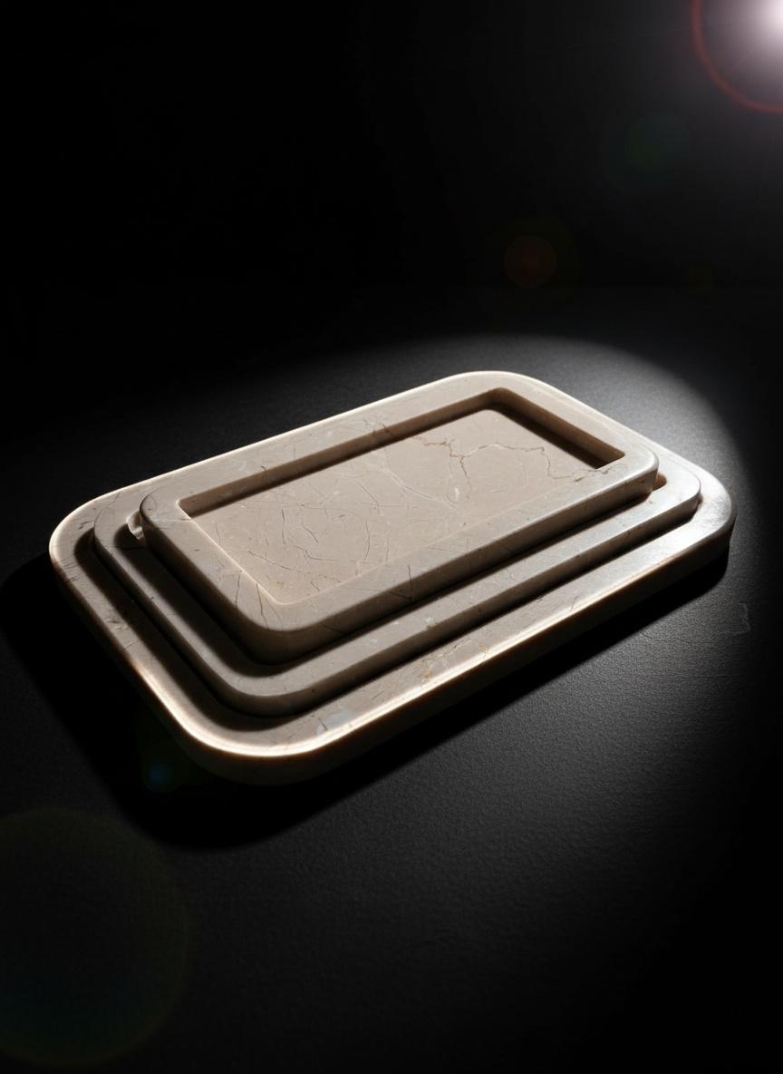 Série de 3pcs plateaux rectanguilaires trois dimensions en marbre beige 3
