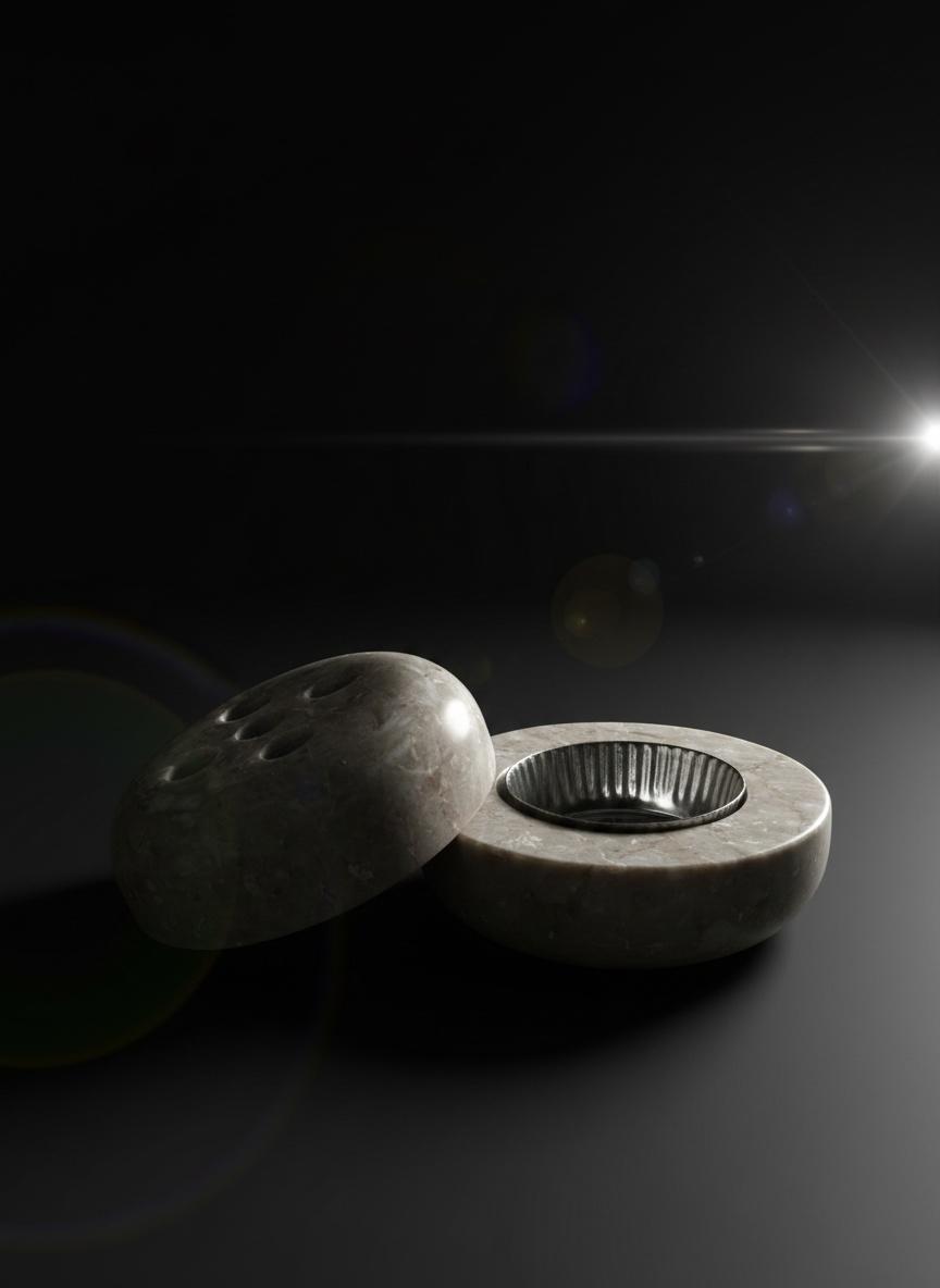 Encensoir décoratif forme boule en marbre grège 3