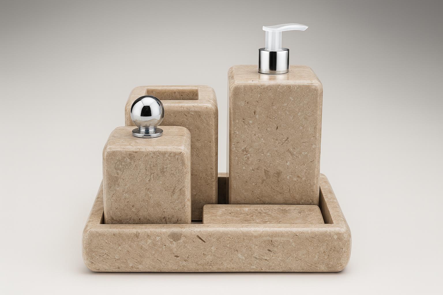Série 5pcs accessoires salle de bain en marbre grège 2