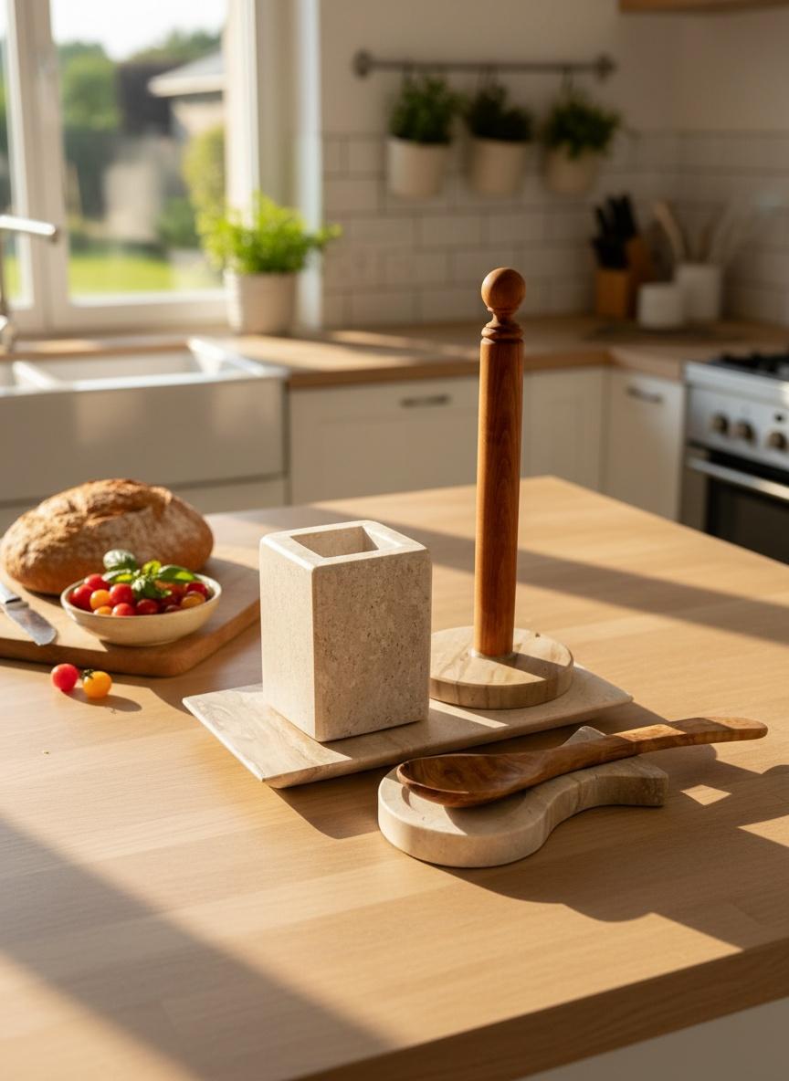 Série 4pcs accessoires cuisine en marbre beige