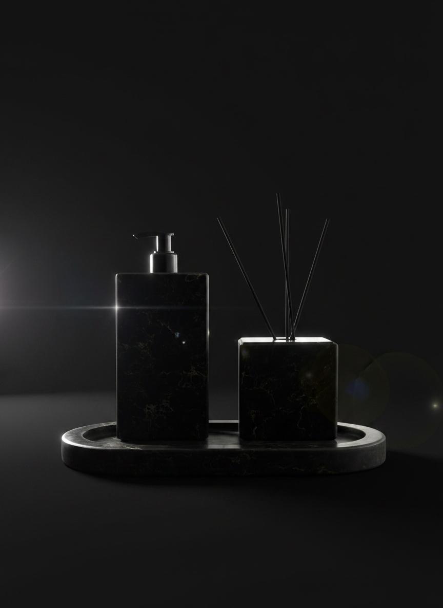 Série de 3pcs accessoires salle de bain en marbre noir avec plateau oval 3