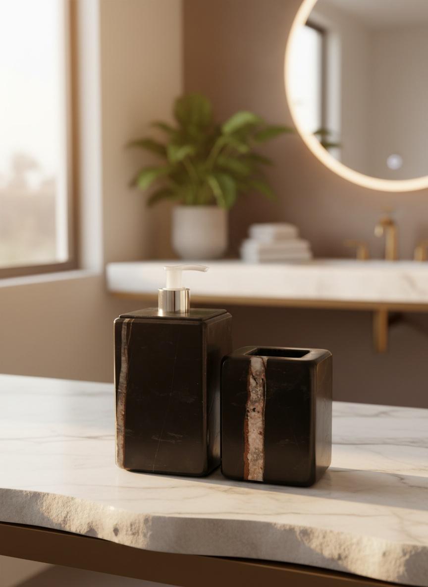 Série de 2pcs accessoires salle de bain en marbre noir