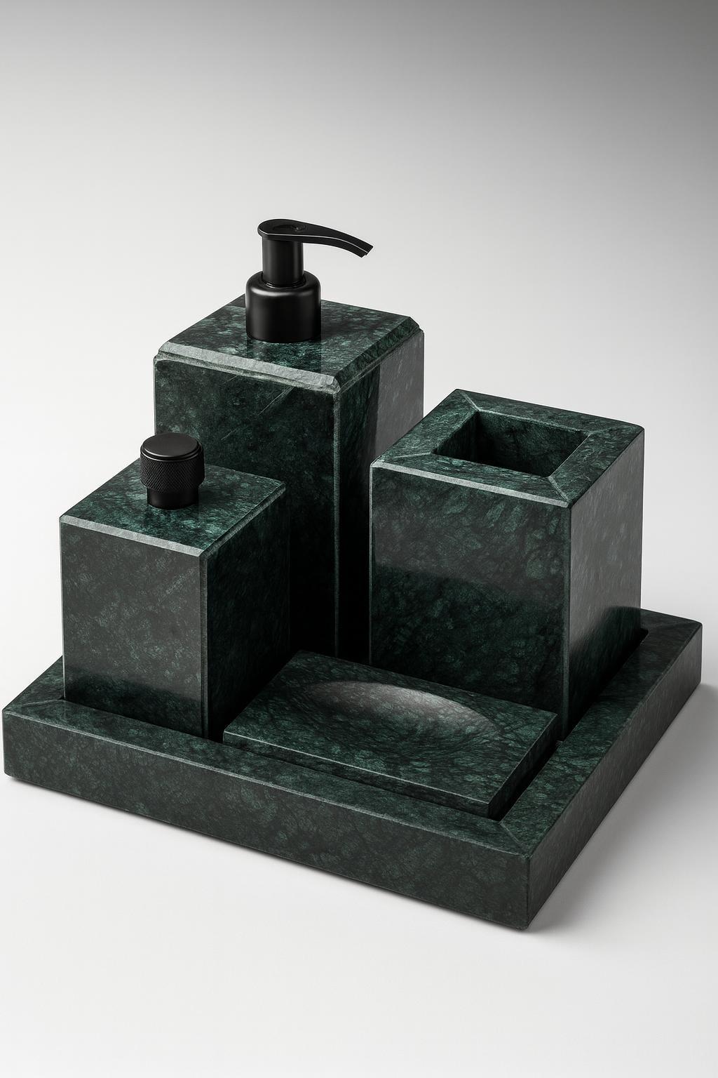 Série 5pcs accessoires salle de bain en marbre vert