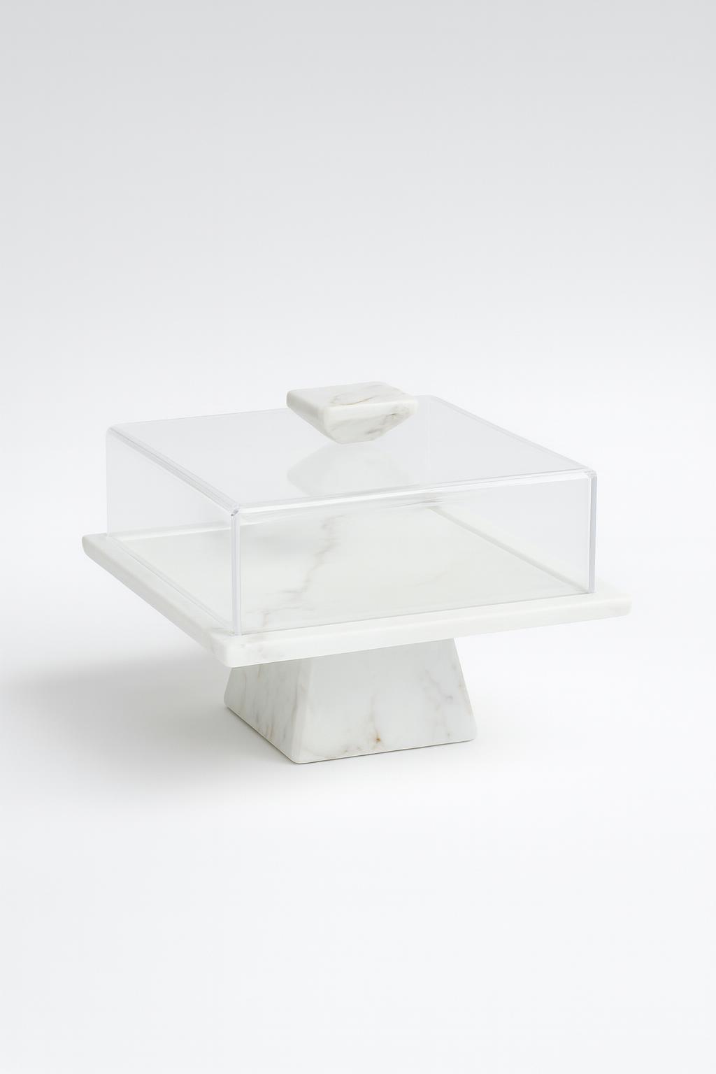 Présentoir carré en marbre blanc et plexi 2