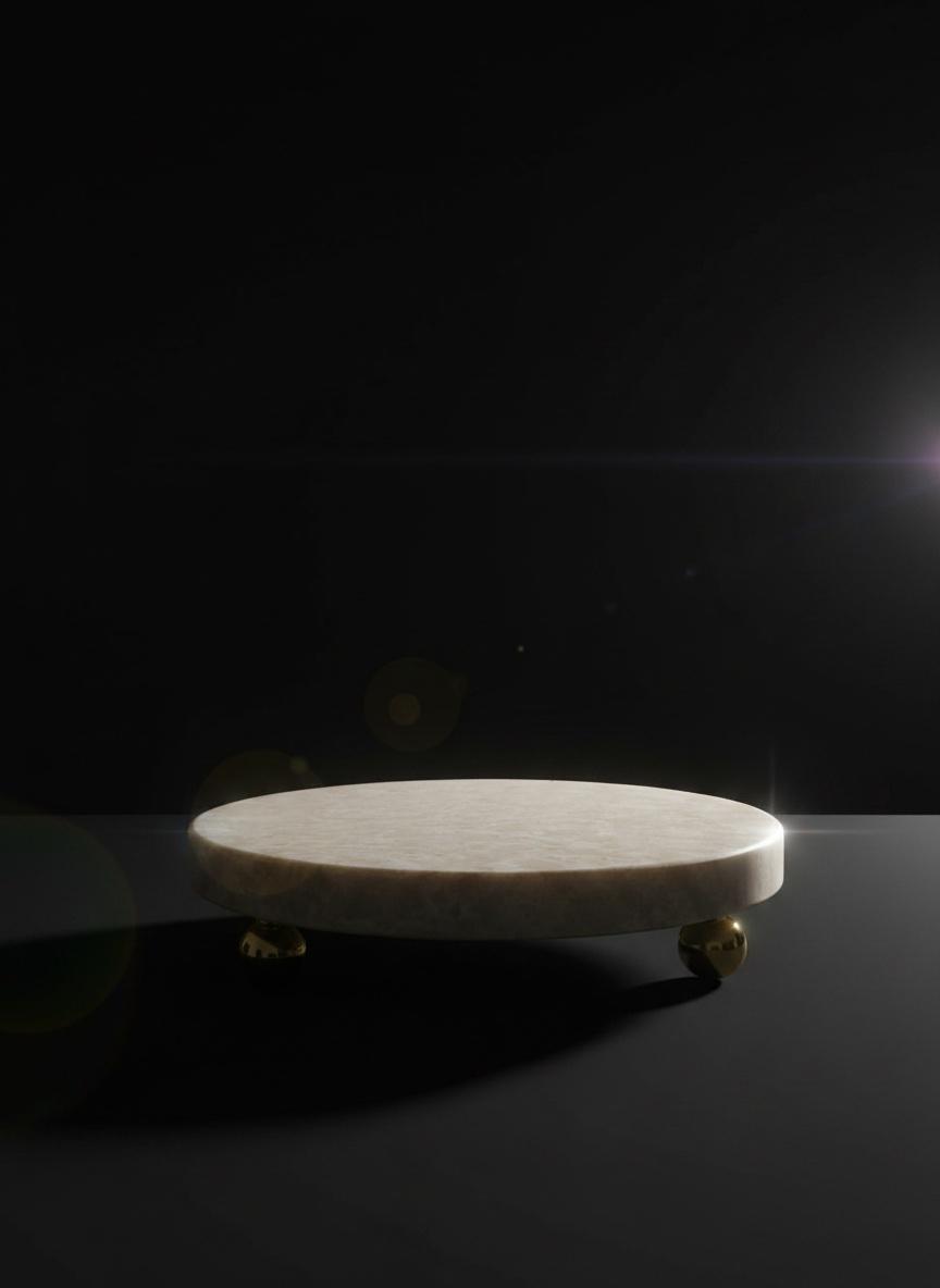 Support rond en marbre beige avec pieds dorées 3
