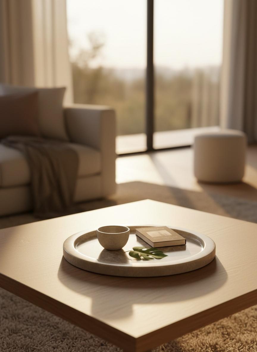 Plateau rond en marbre beige 25cm