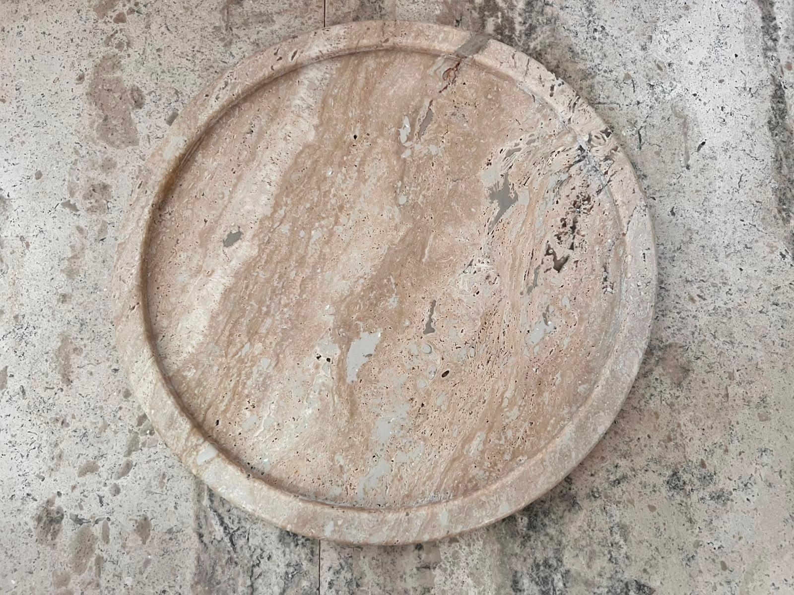 Plateau rond en marbre travertin 25cm