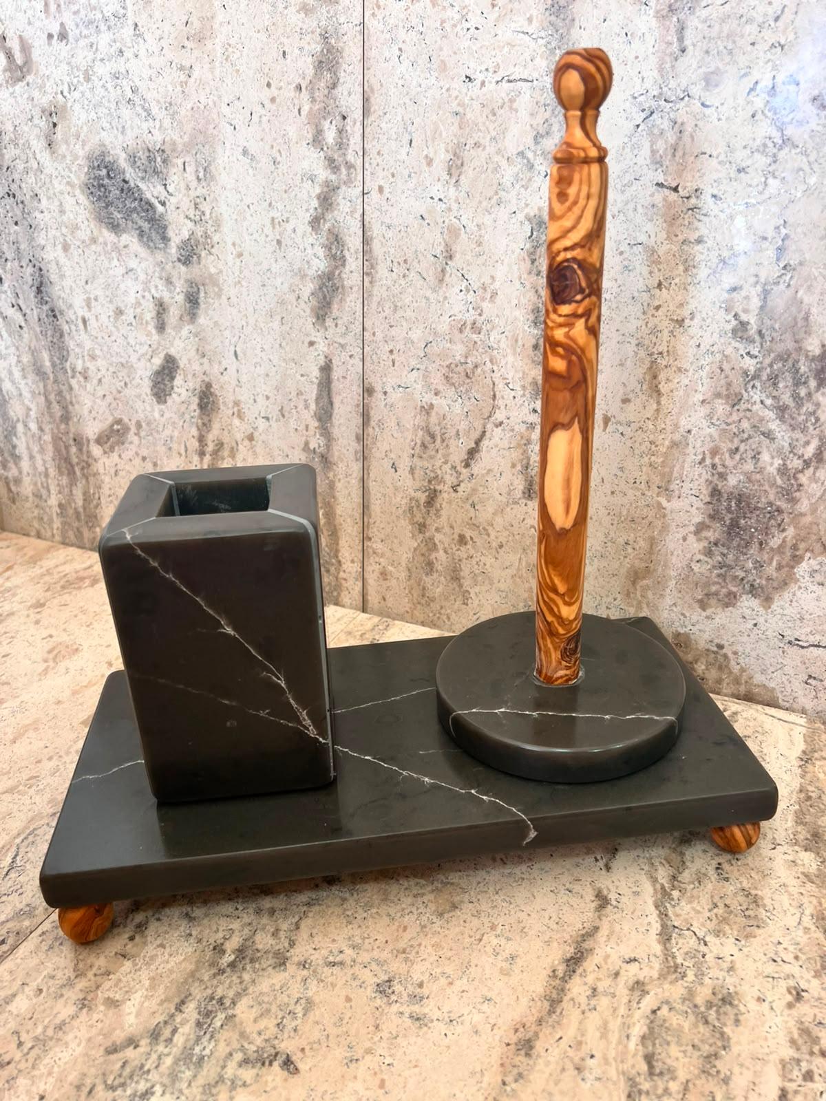 Série 3pcs accessoires cuisine en marbre noir et bois