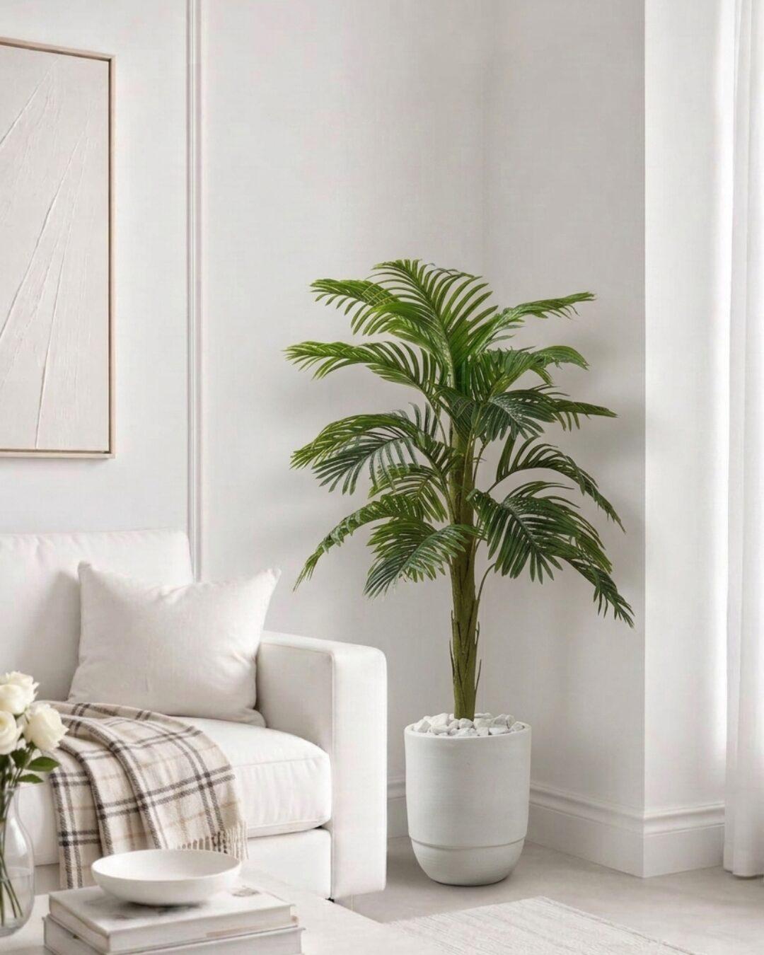 Palmier Artificiel en Pot Céramique Blanc 1m65