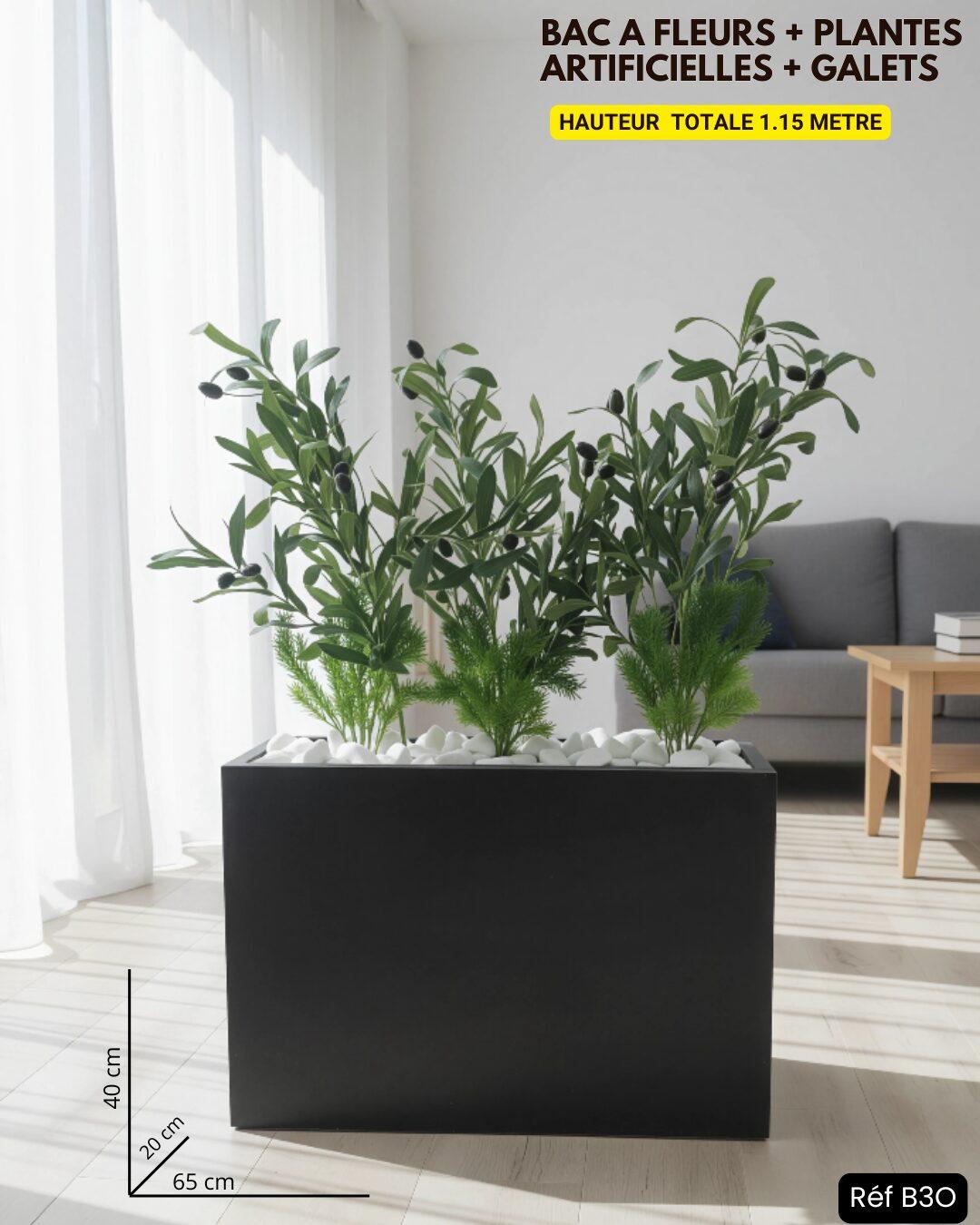Bac Noir jardinière d' Oliviers Artificiels (1.15m)