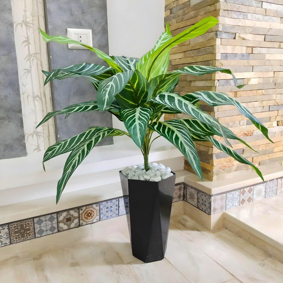 Calathea Zebrina plante artificielle avec pot noir et galets Hauteur 1.15 mètre – BB11