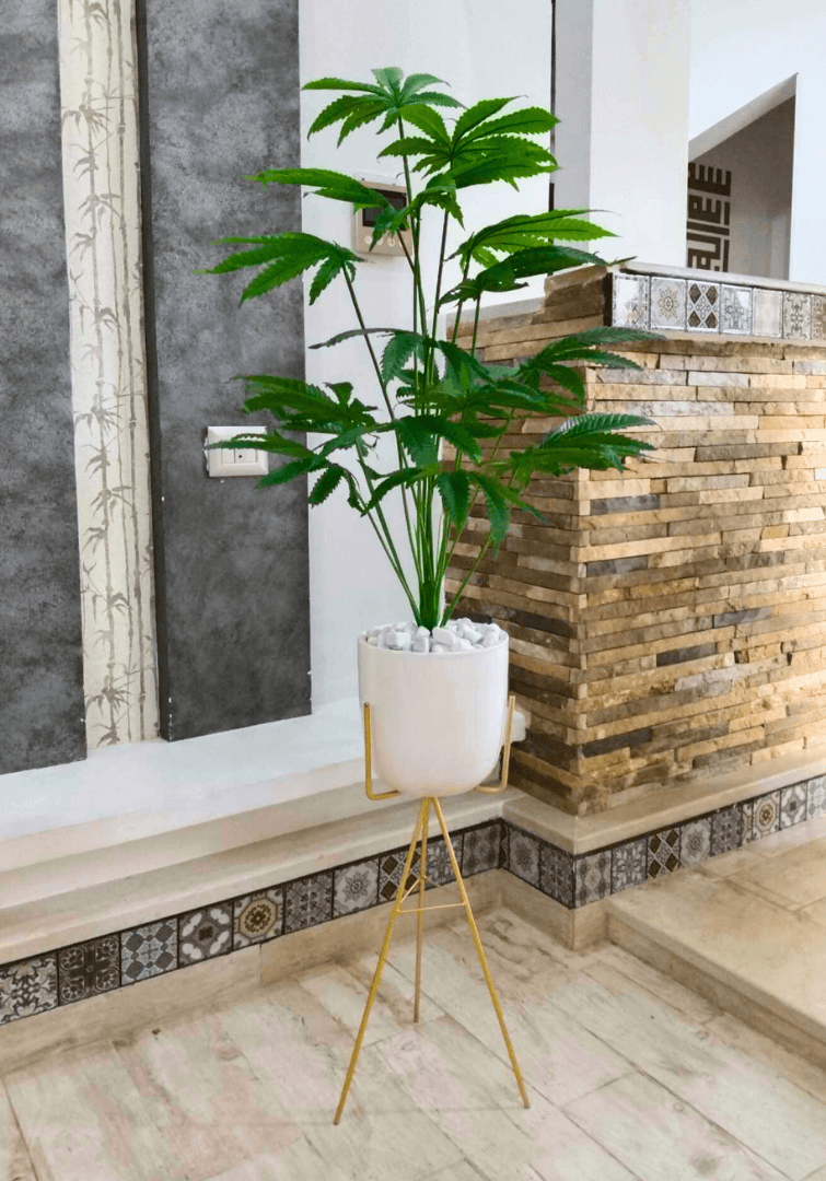 Fatsia japonaise artificielle Dans Un Pot en Céramique et un support en métal X115