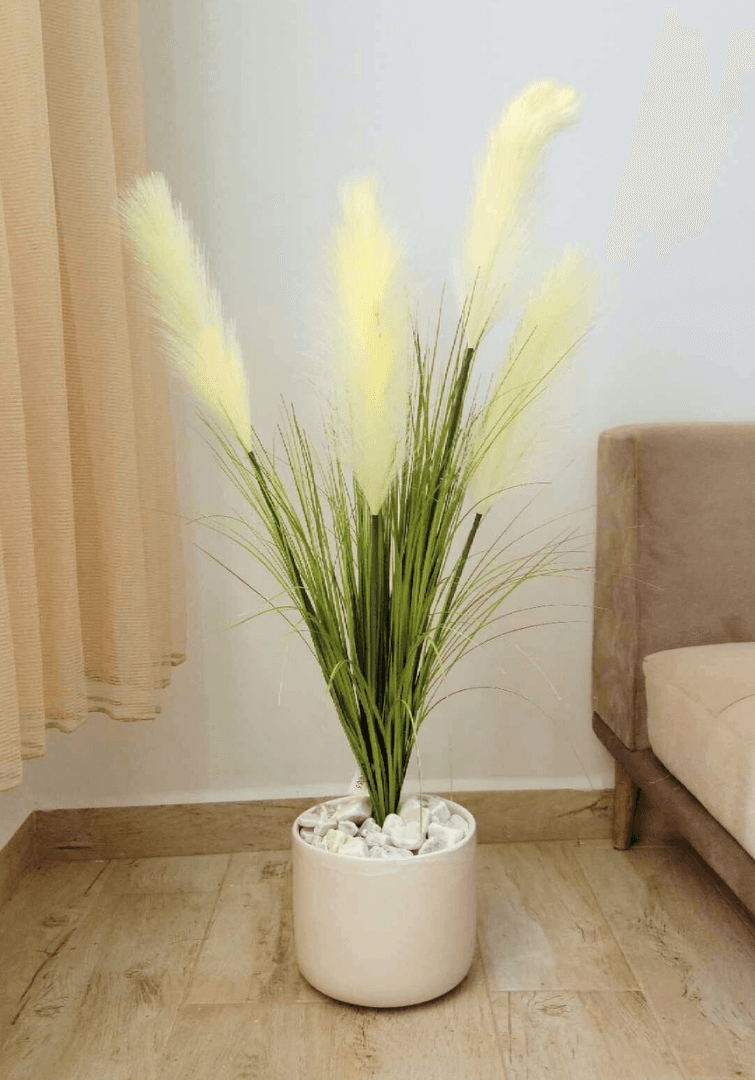 Herbe de la pampa artificielle dans un pot en céramique H10
