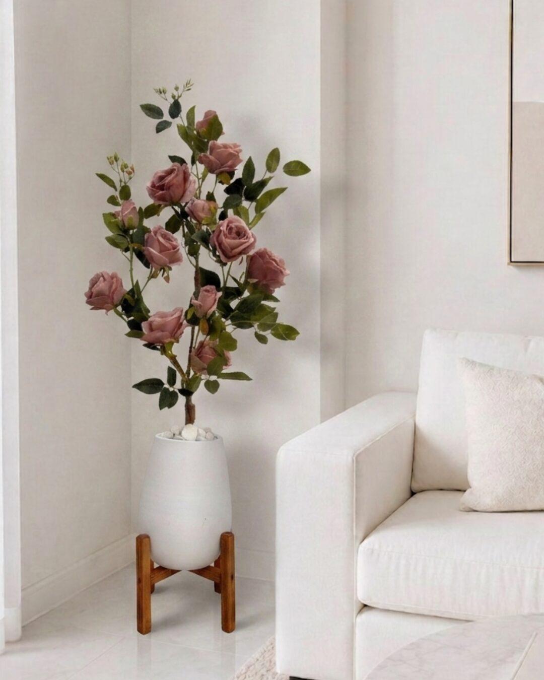 Rosier Artificiel Rose Poudré en Pot